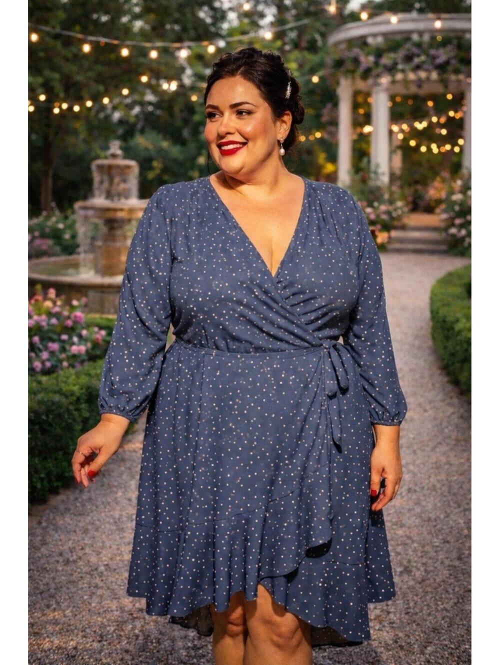 BloomChic Blue White Polka-Dot Front Tie True Wrap Hi/Lo Hem Dress Size 20